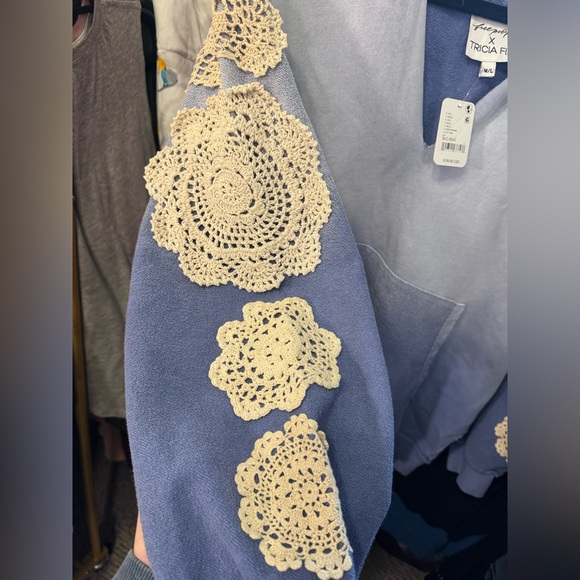 NWT Free People FP x Tricia Fix Doily Hoodie - blue - M/L - Picture 8 of 10